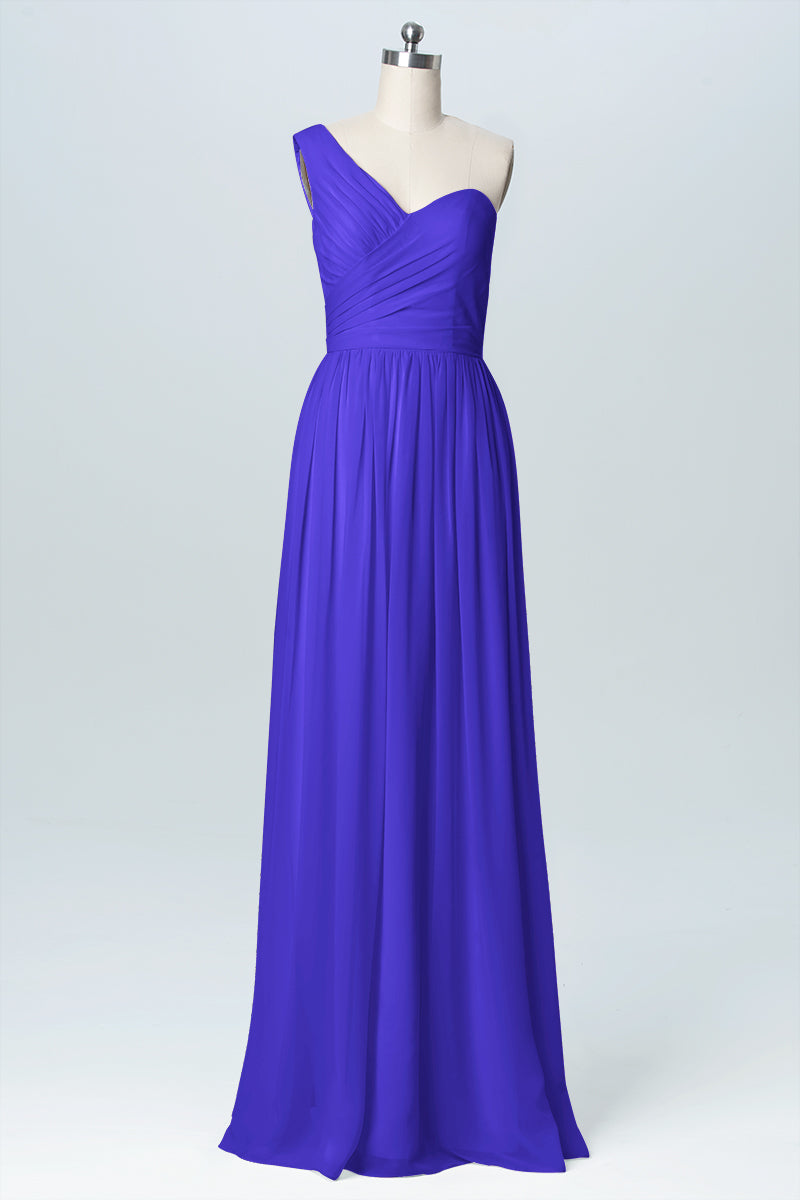 Chiffon Column One Shoulder Sleeveless Bridesmaid Dress-B03046