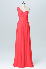 Chiffon Column One Shoulder Sleeveless Bridesmaid Dress-B03046