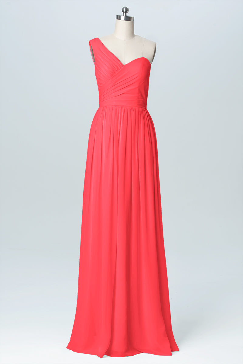 Chiffon Column One Shoulder Sleeveless Bridesmaid Dress-B03046