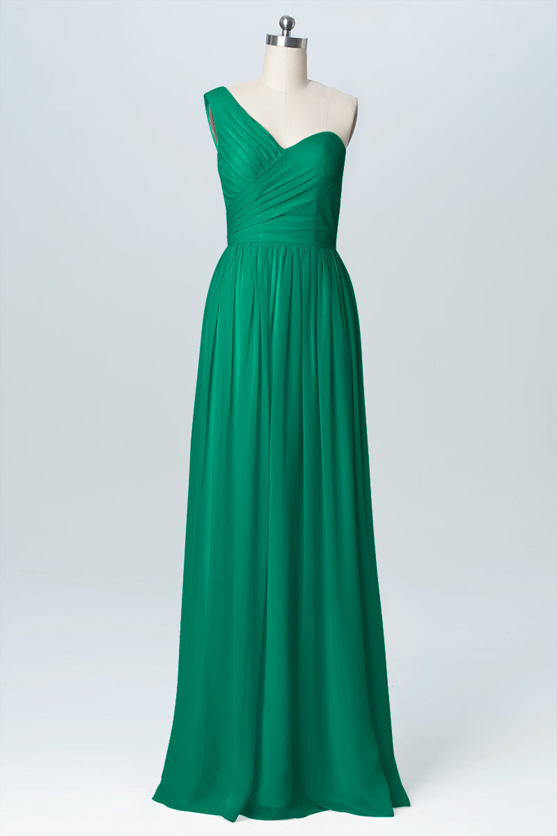 Chiffon Column One Shoulder Sleeveless Bridesmaid Dress-B03046