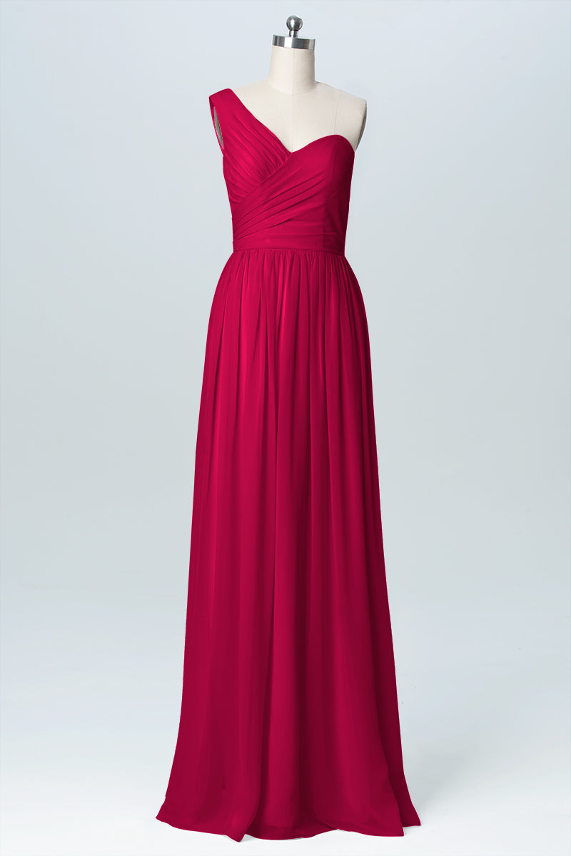 Chiffon Column One Shoulder Sleeveless Bridesmaid Dress-B03046