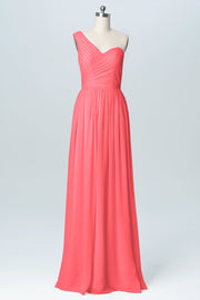Chiffon Column One Shoulder Sleeveless Bridesmaid Dress-B03046