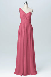 Chiffon Column One Shoulder Sleeveless Bridesmaid Dress-B03046