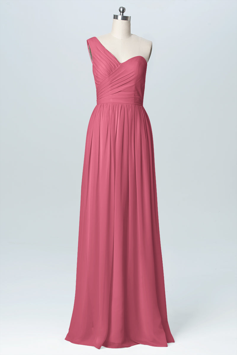 Chiffon Column One Shoulder Sleeveless Bridesmaid Dress-B03046