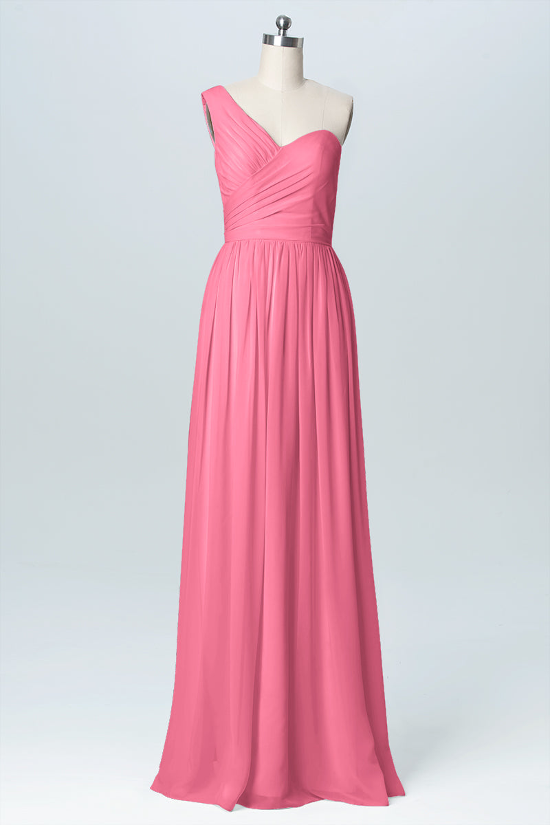 Chiffon Column One Shoulder Sleeveless Bridesmaid Dress-B03046