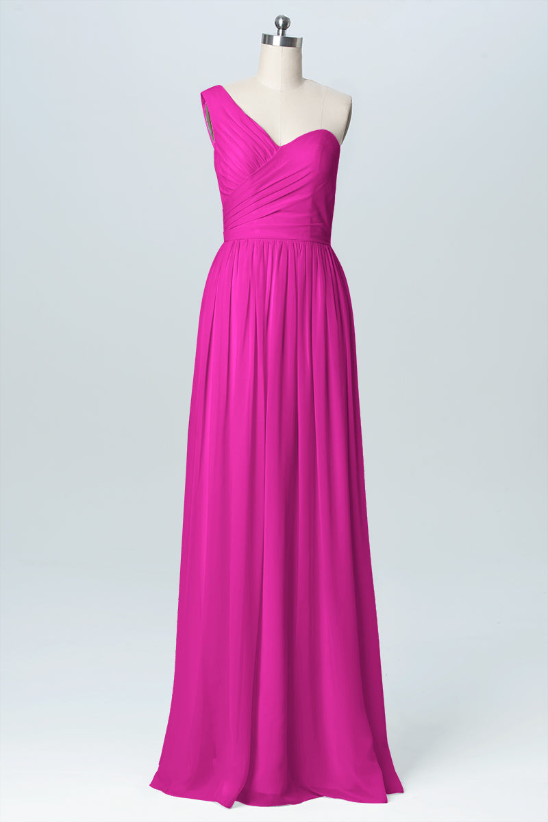 Chiffon Column One Shoulder Sleeveless Bridesmaid Dress-B03046