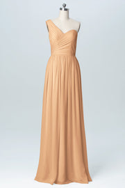Chiffon Column One Shoulder Sleeveless Bridesmaid Dress-B03046