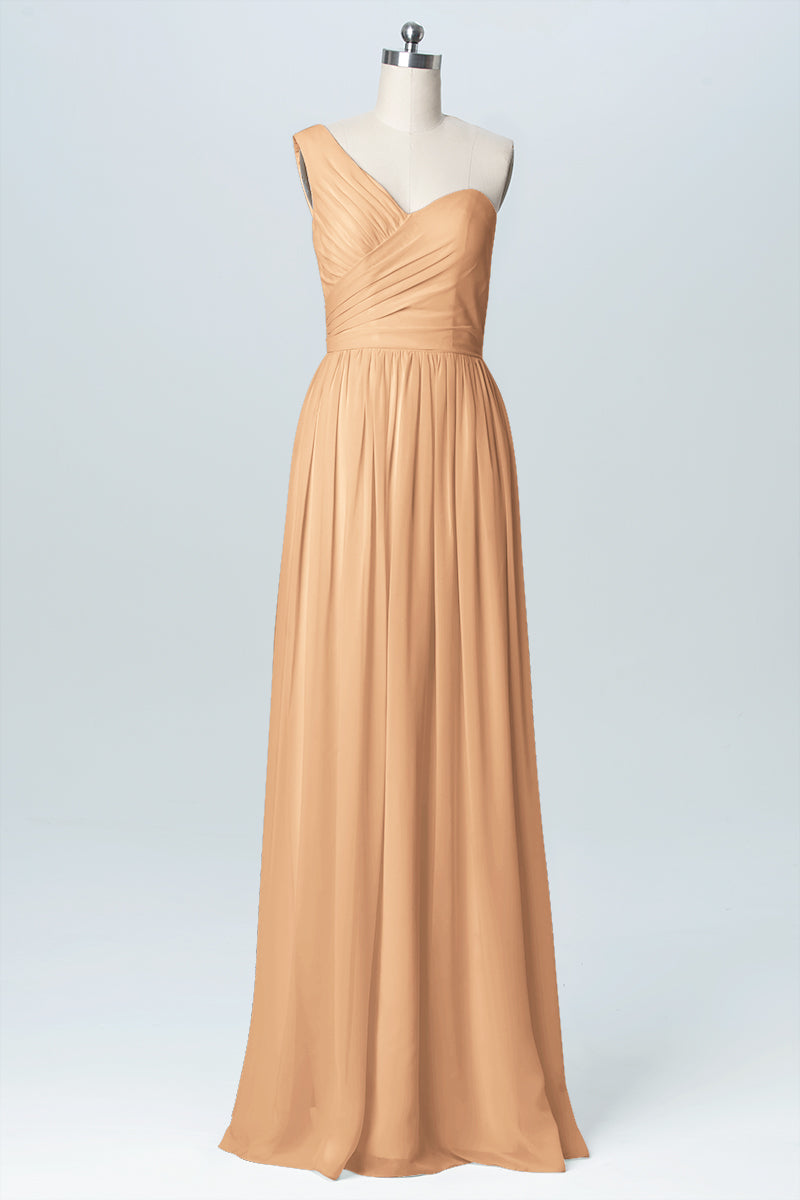 Chiffon Column One Shoulder Sleeveless Bridesmaid Dress-B03046