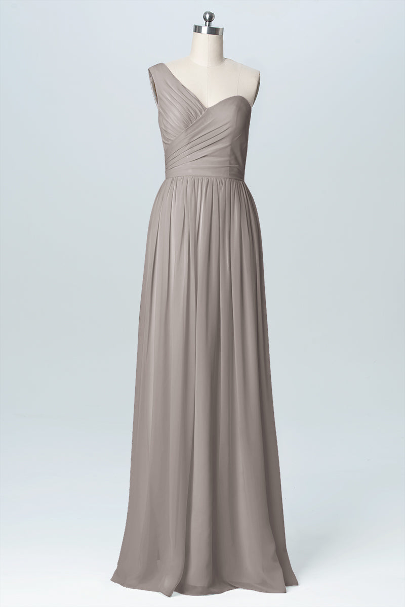 Chiffon Column One Shoulder Sleeveless Bridesmaid Dress-B03046