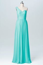 Chiffon Column One Shoulder Sleeveless Bridesmaid Dress-B03046
