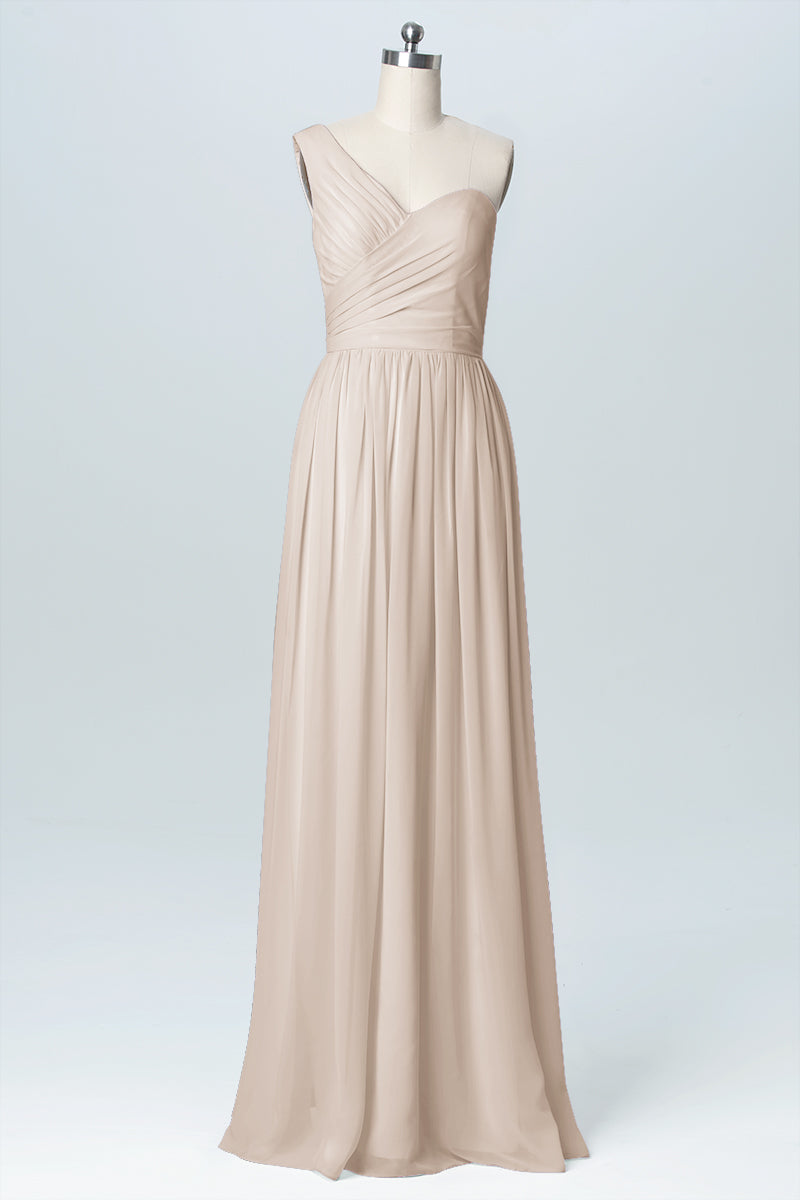 Chiffon Column One Shoulder Sleeveless Bridesmaid Dress-B03046