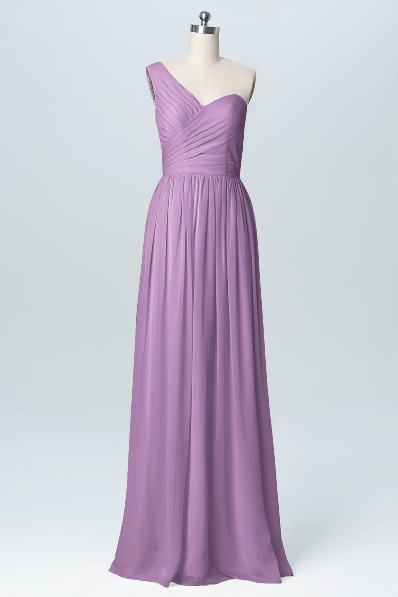 Chiffon Column One Shoulder Sleeveless Bridesmaid Dress-B03046
