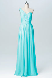 Chiffon Column One Shoulder Sleeveless Bridesmaid Dress-B03046