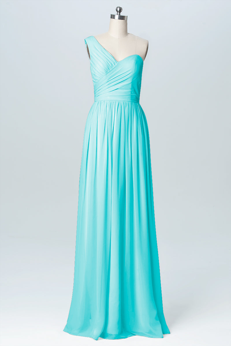 Chiffon Column One Shoulder Sleeveless Bridesmaid Dress-B03046