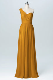 Chiffon Column One Shoulder Sleeveless Bridesmaid Dress-B03046