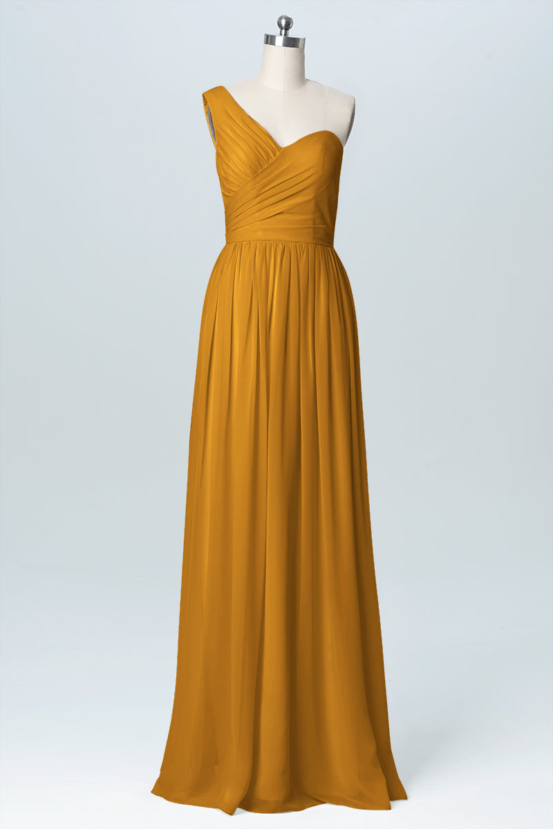 Chiffon Column One Shoulder Sleeveless Bridesmaid Dress-B03046