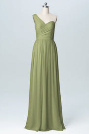 Chiffon Column One Shoulder Sleeveless Bridesmaid Dress-B03046