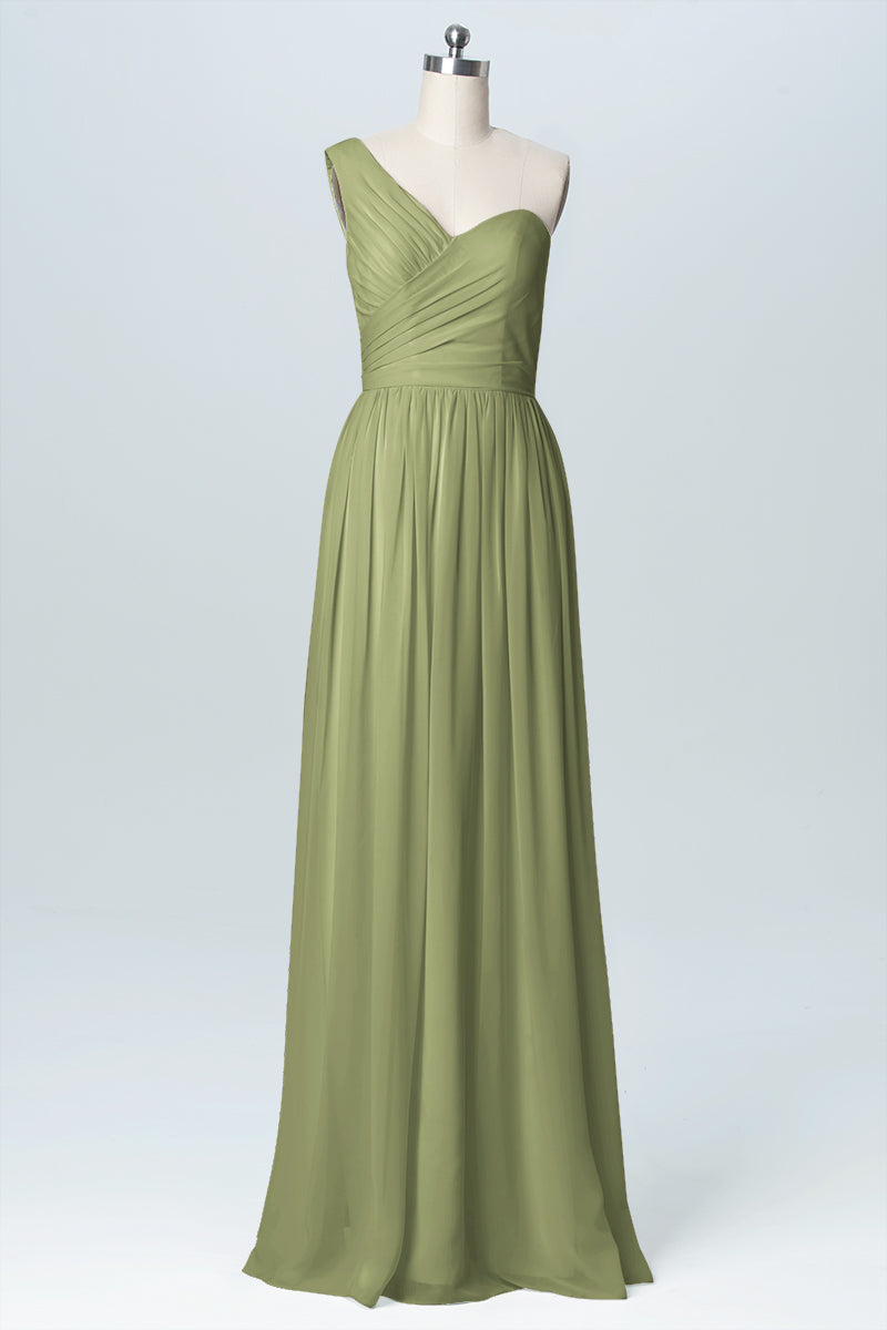Chiffon Column One Shoulder Sleeveless Bridesmaid Dress-B03046