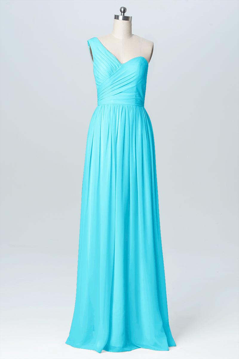 Chiffon Column One Shoulder Sleeveless Bridesmaid Dress-B03046