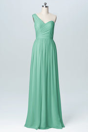 Chiffon Column One Shoulder Sleeveless Bridesmaid Dress-B03046