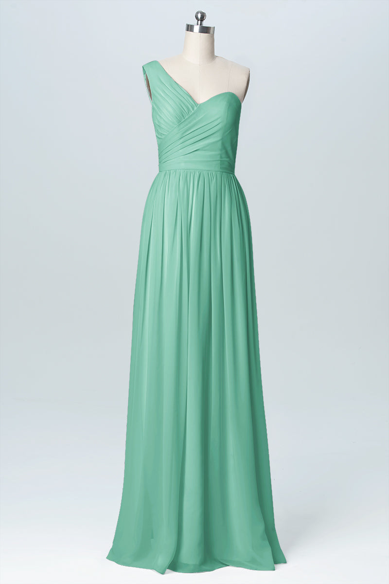 Chiffon Column One Shoulder Sleeveless Bridesmaid Dress-B03046