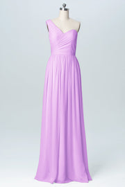 Chiffon Column One Shoulder Sleeveless Bridesmaid Dress-B03046