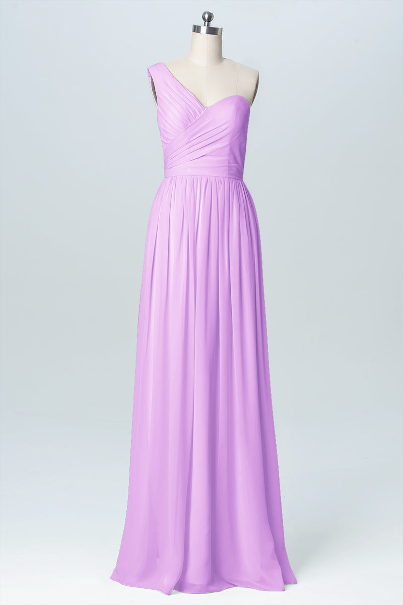 Chiffon Column One Shoulder Sleeveless Bridesmaid Dress-B03046