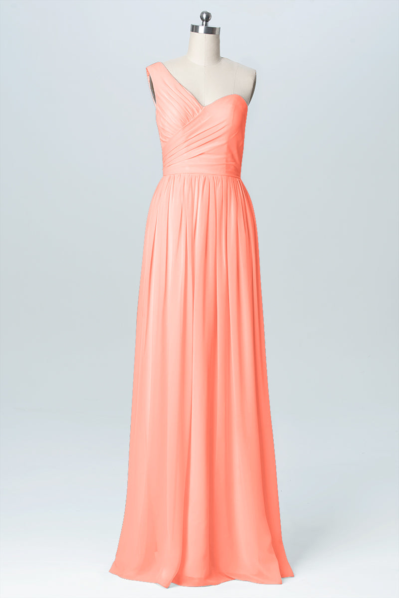 Chiffon Column One Shoulder Sleeveless Bridesmaid Dress-B03046