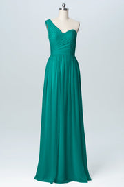 Chiffon Column One Shoulder Sleeveless Bridesmaid Dress-B03046