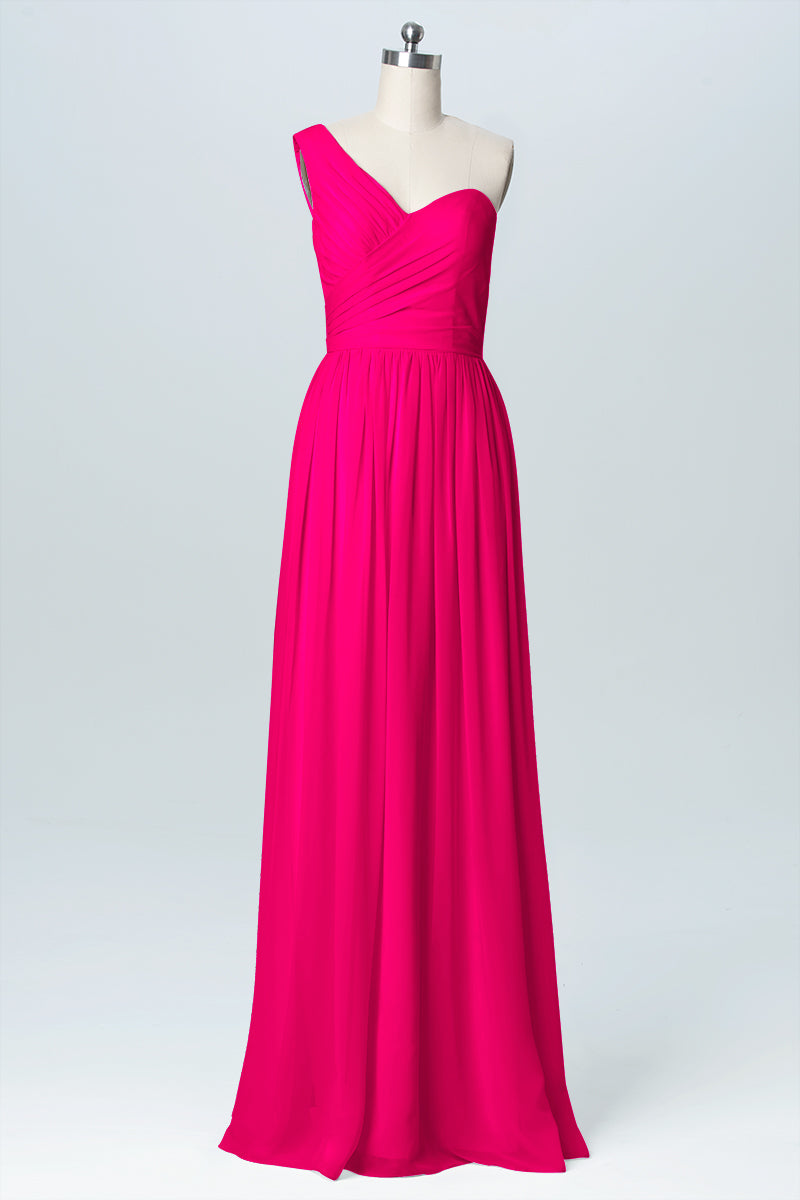 Chiffon Column One Shoulder Sleeveless Bridesmaid Dress-B03046