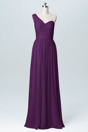 Chiffon Column One Shoulder Sleeveless Bridesmaid Dress-B03046