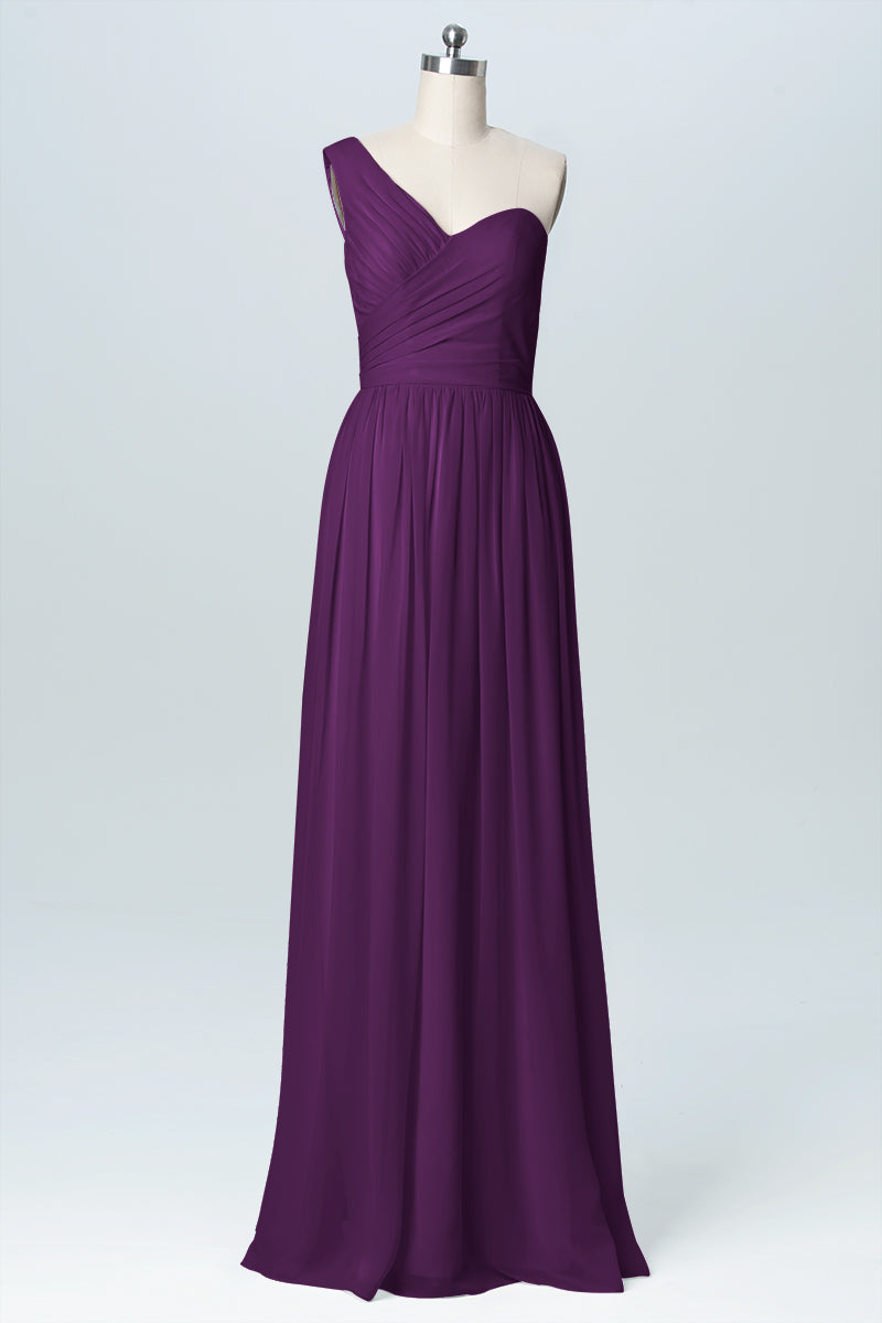 Chiffon Column One Shoulder Sleeveless Bridesmaid Dress-B03046