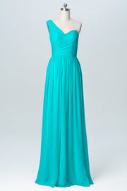 Chiffon Column One Shoulder Sleeveless Bridesmaid Dress-B03046