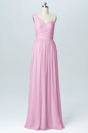 Chiffon Column One Shoulder Sleeveless Bridesmaid Dress-B03046
