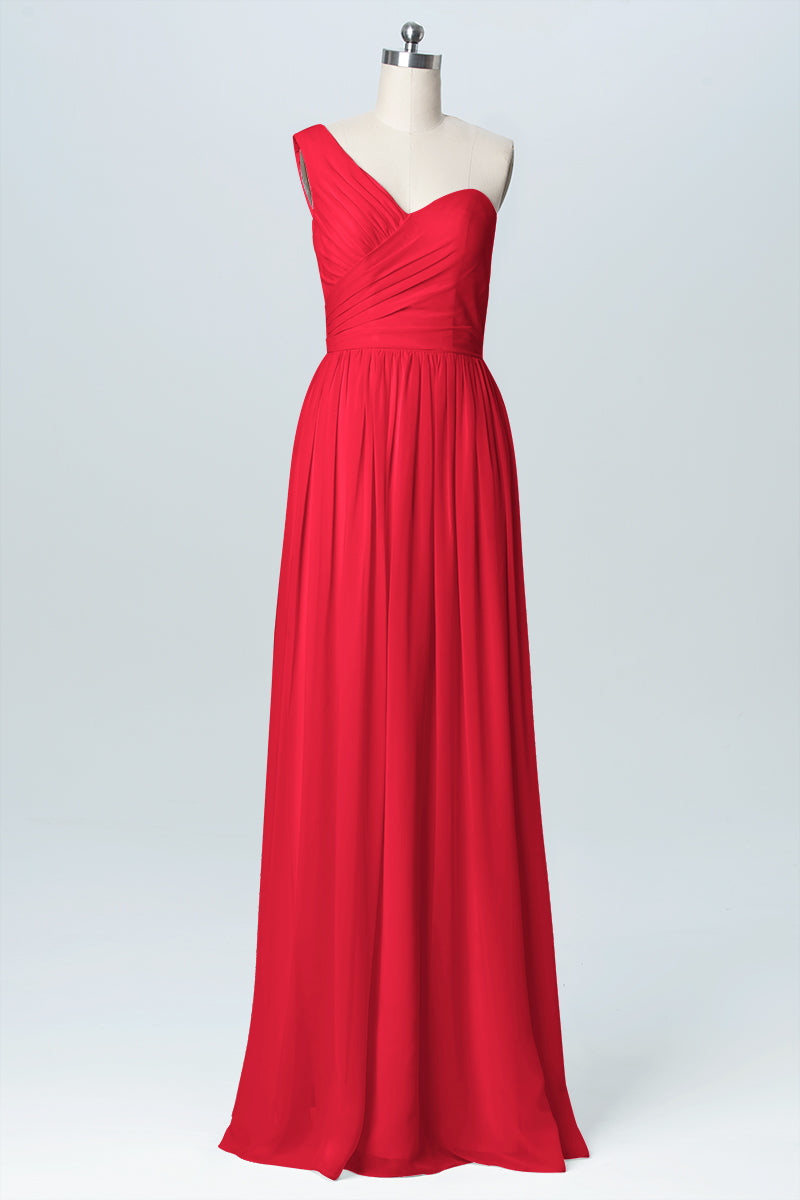 Chiffon Column One Shoulder Sleeveless Bridesmaid Dress-B03046