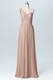 Chiffon Column One Shoulder Sleeveless Bridesmaid Dress-B03046