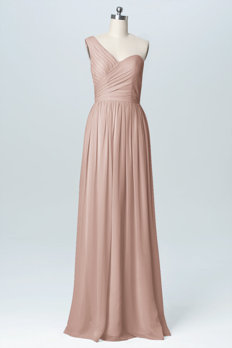 Chiffon Column One Shoulder Sleeveless Bridesmaid Dress-B03046
