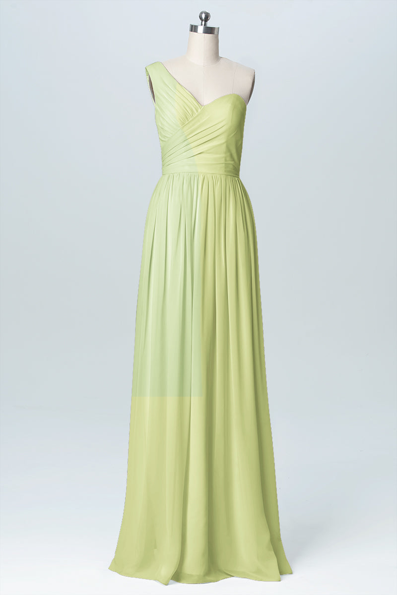 Chiffon Column One Shoulder Sleeveless Bridesmaid Dress-B03046