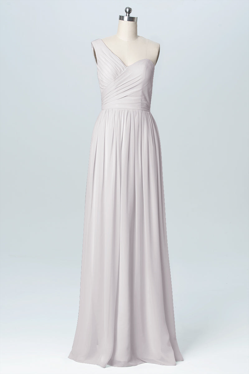 Chiffon Column One Shoulder Sleeveless Bridesmaid Dress-B03046
