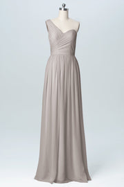 Chiffon Column One Shoulder Sleeveless Bridesmaid Dress-B03046