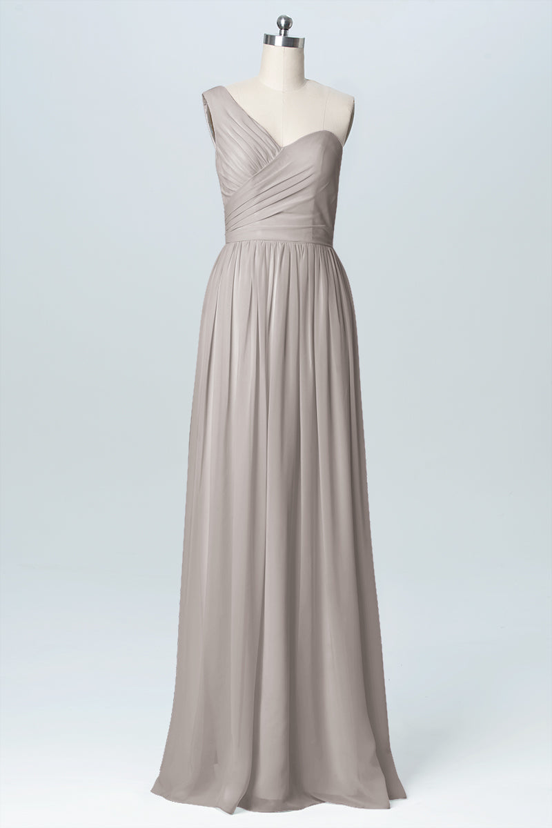 Chiffon Column One Shoulder Sleeveless Bridesmaid Dress-B03046