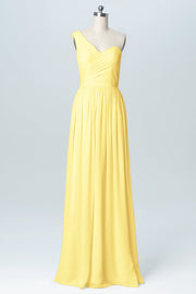 Chiffon Column One Shoulder Sleeveless Bridesmaid Dress-B03046
