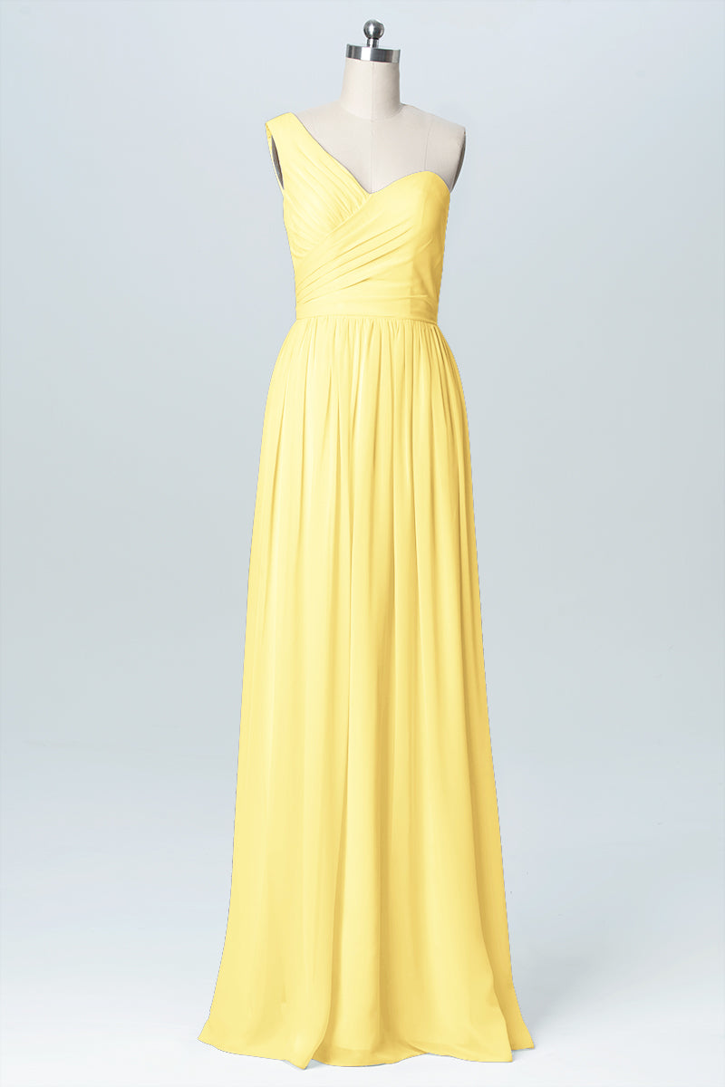 Chiffon Column One Shoulder Sleeveless Bridesmaid Dress-B03046