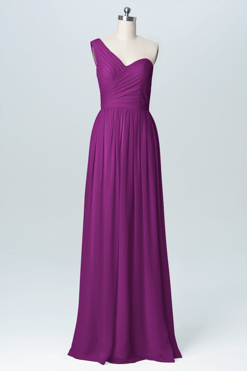 Chiffon Column One Shoulder Sleeveless Bridesmaid Dress-B03046