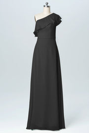 Chiffon Column One Shoulder Sleeveless Bridesmaid Dress-B03055