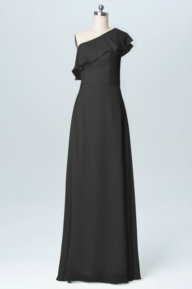 Chiffon Column One Shoulder Sleeveless Bridesmaid Dress-B03055