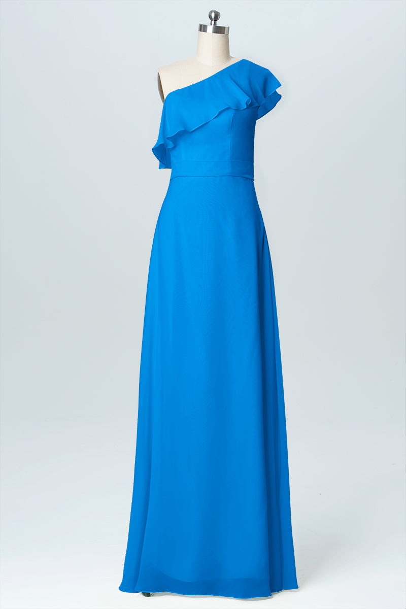 Chiffon Column One Shoulder Sleeveless Bridesmaid Dress-B03055