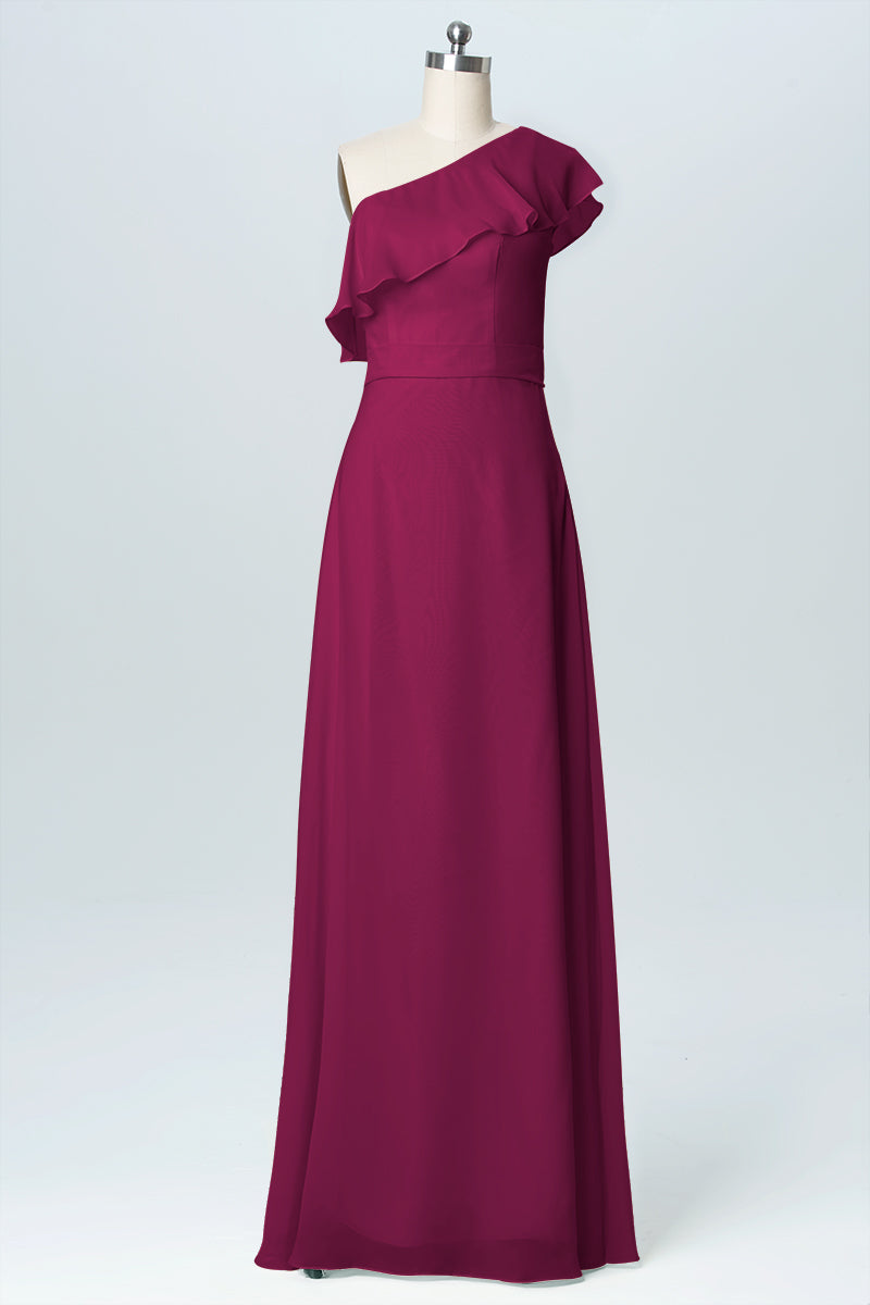 Chiffon Column One Shoulder Sleeveless Bridesmaid Dress-B03055