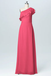 Chiffon Column One Shoulder Sleeveless Bridesmaid Dress-B03055