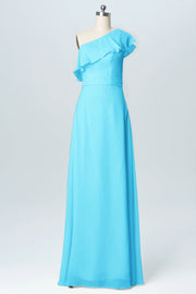 Chiffon Column One Shoulder Sleeveless Bridesmaid Dress-B03055
